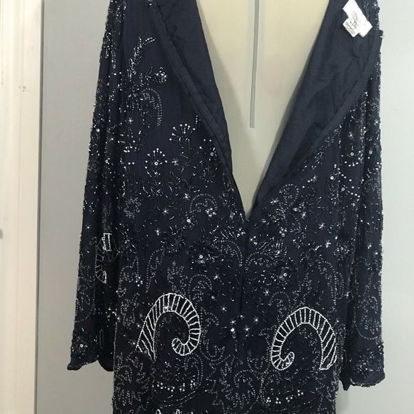 CANDLELIGHT & Champagne Beaded  Dark Blue Elegant Designed  100% Silk - Picture 7 of 17